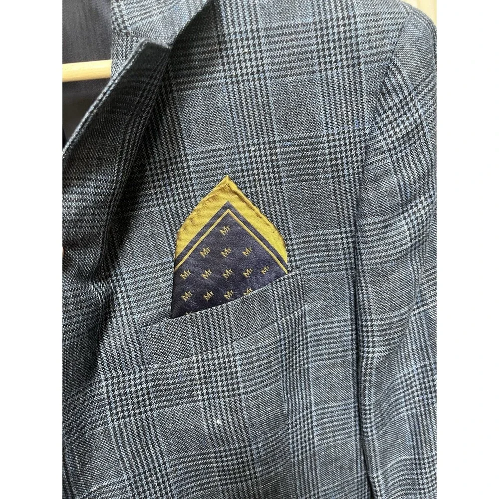 Scotch & Soda Men's Blue Tweed Plaid Two Button Blazer Luxury